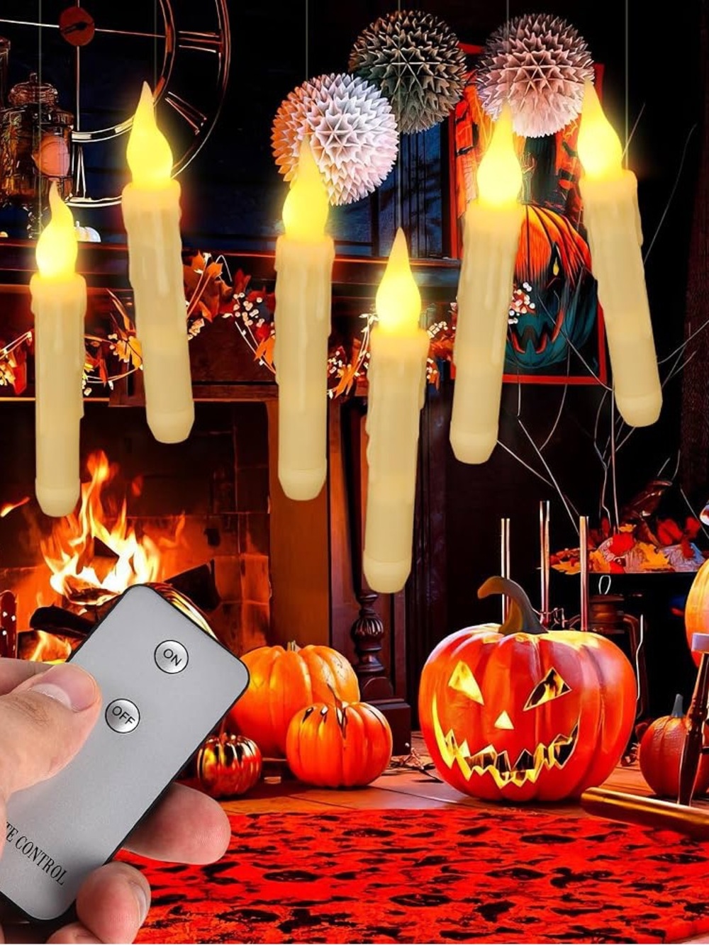 6/ Remote-Control LED Hanging Flameless Candles - Cream / 7”